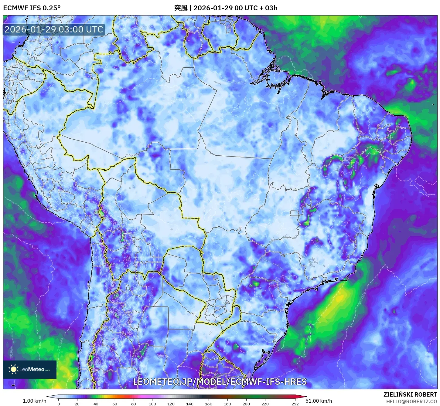 ECMWF IFS 0.25° model - ブラジル, 突風