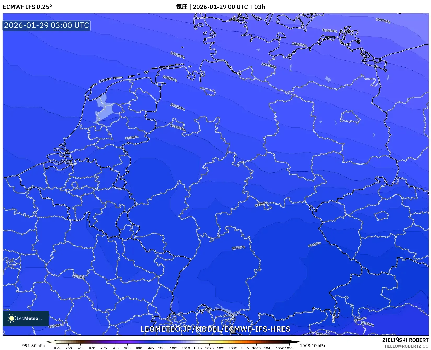 ECMWF IFS 0.25° model - ドイツ, 気圧