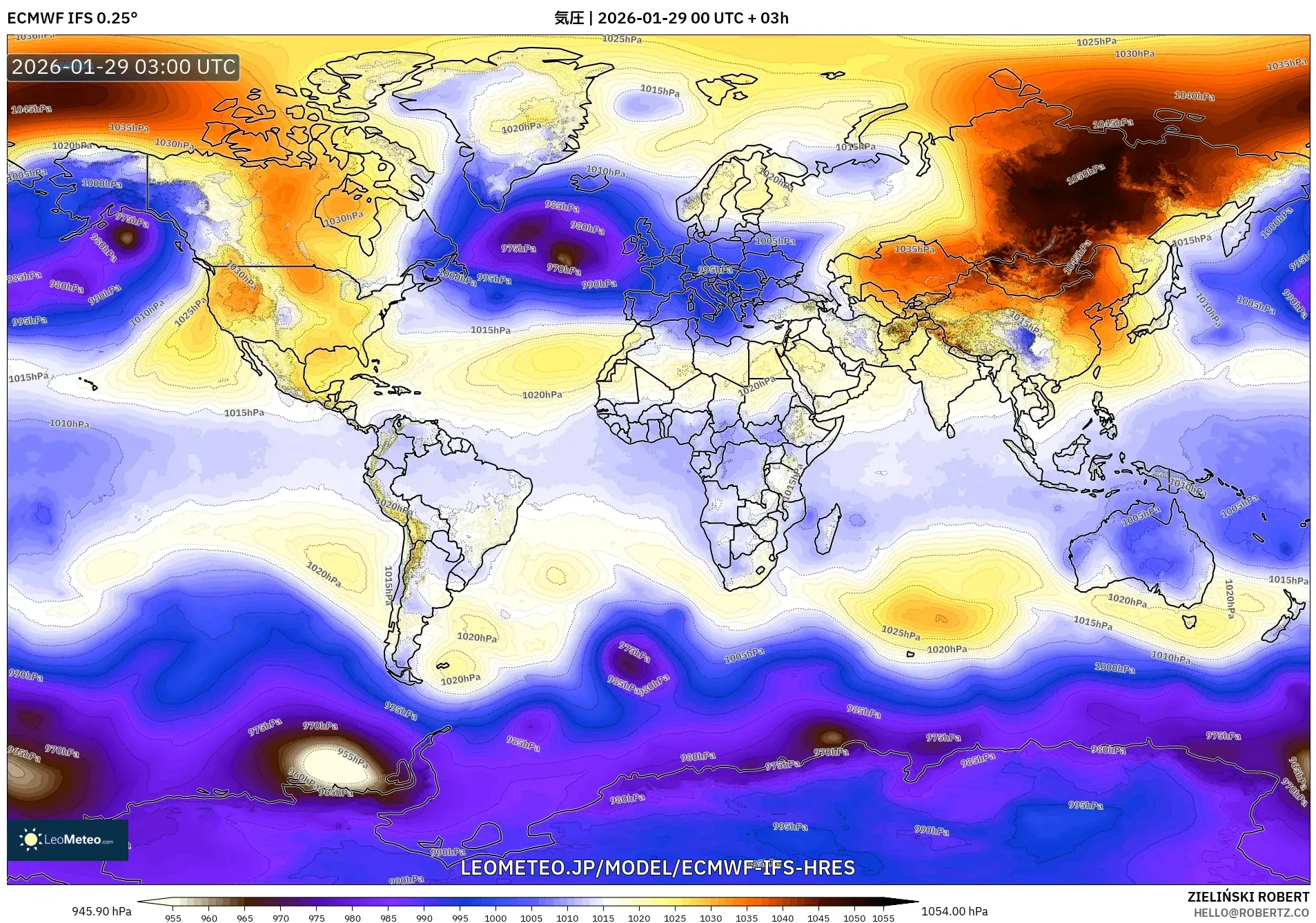 ECMWF IFS 0.25° model - 世界, 気圧