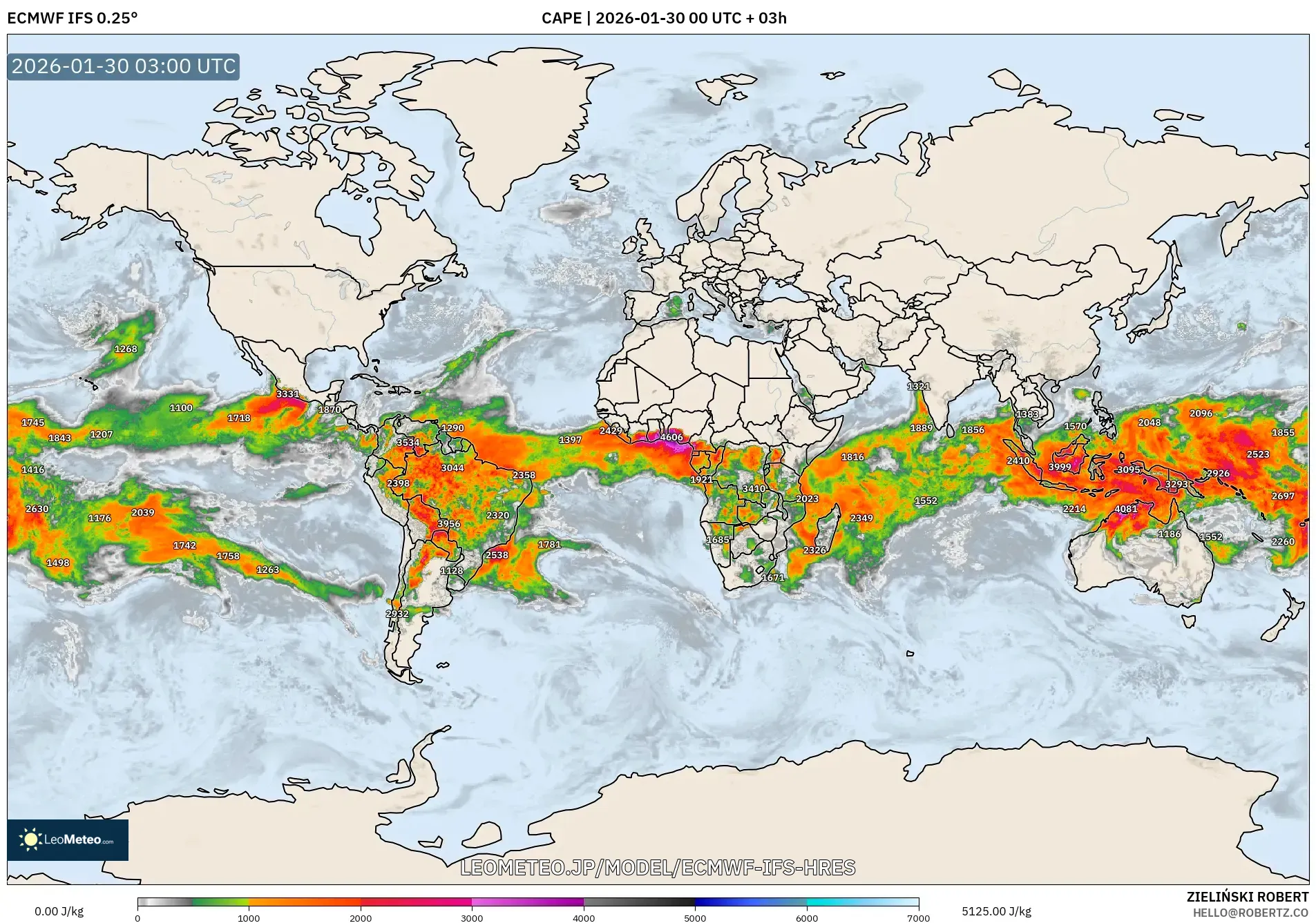 ECMWF IFS 0.25° model - 世界, CAPE