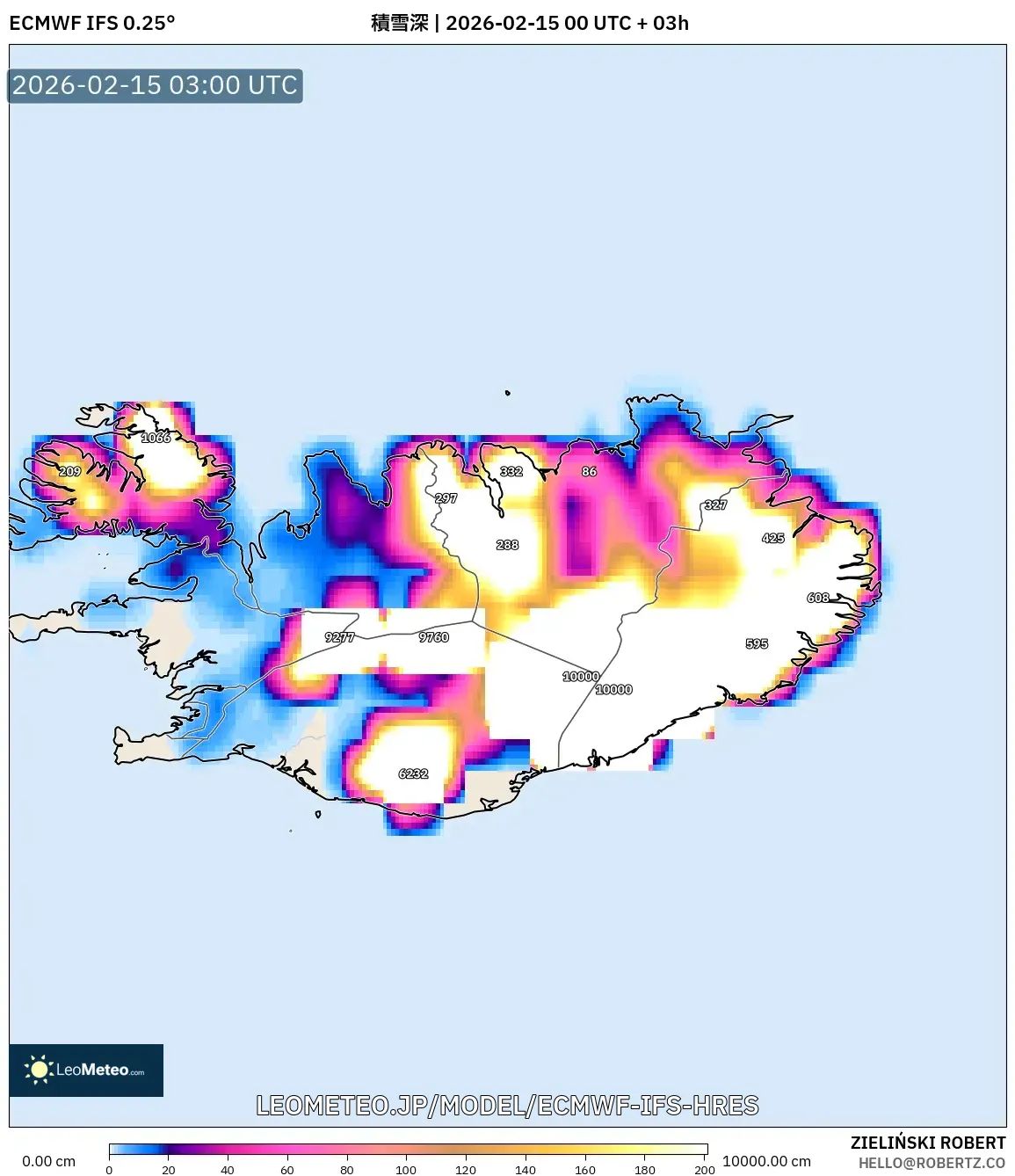 ECMWF IFS 0.25° model - アイスランド, 積雪深