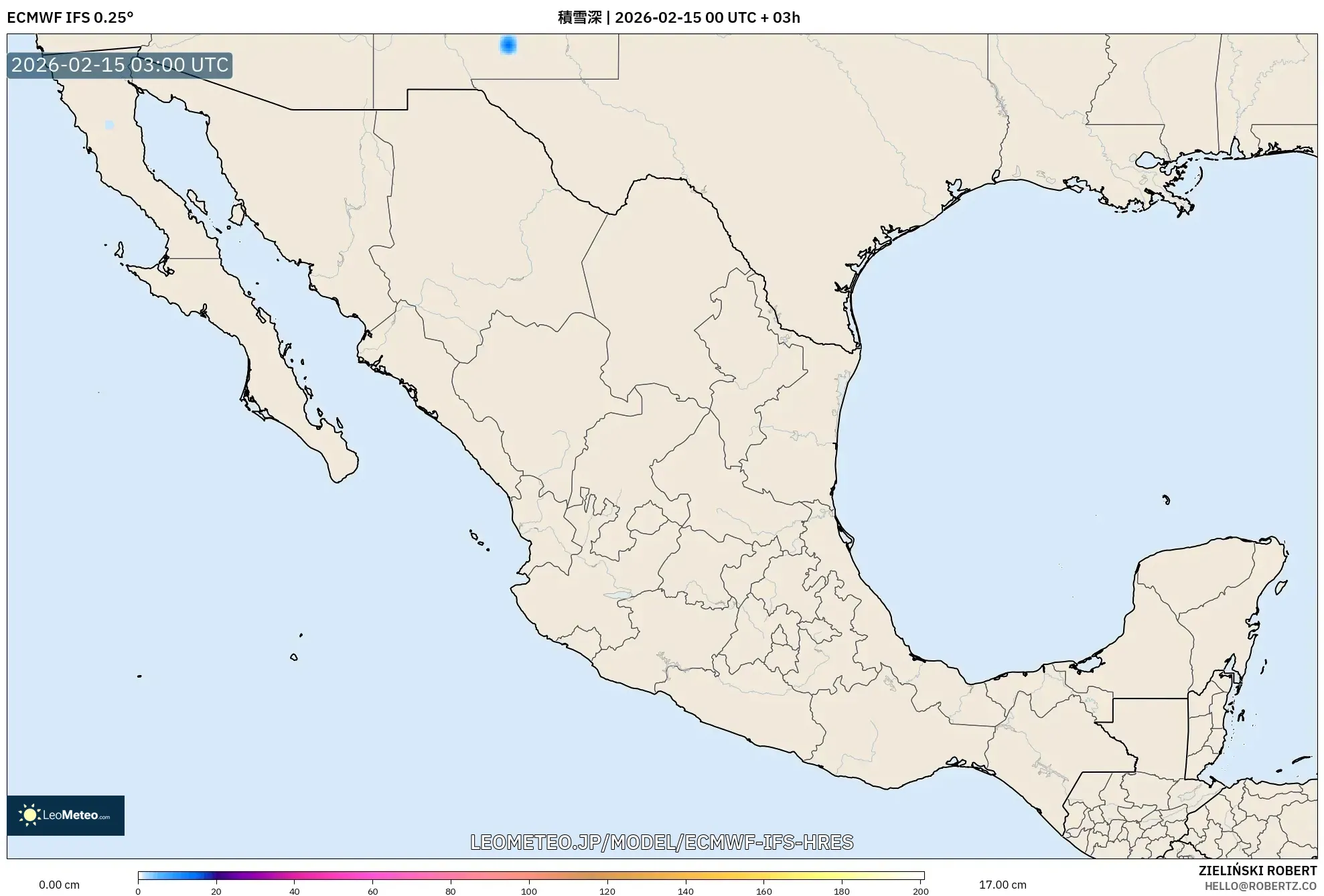 ECMWF IFS 0.25° model - メキシコ, 積雪深