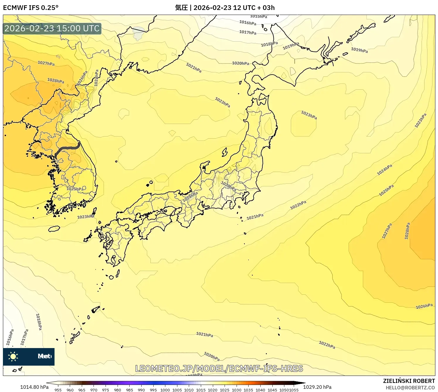 ECMWF IFS 0.25° model - 日本, 気圧