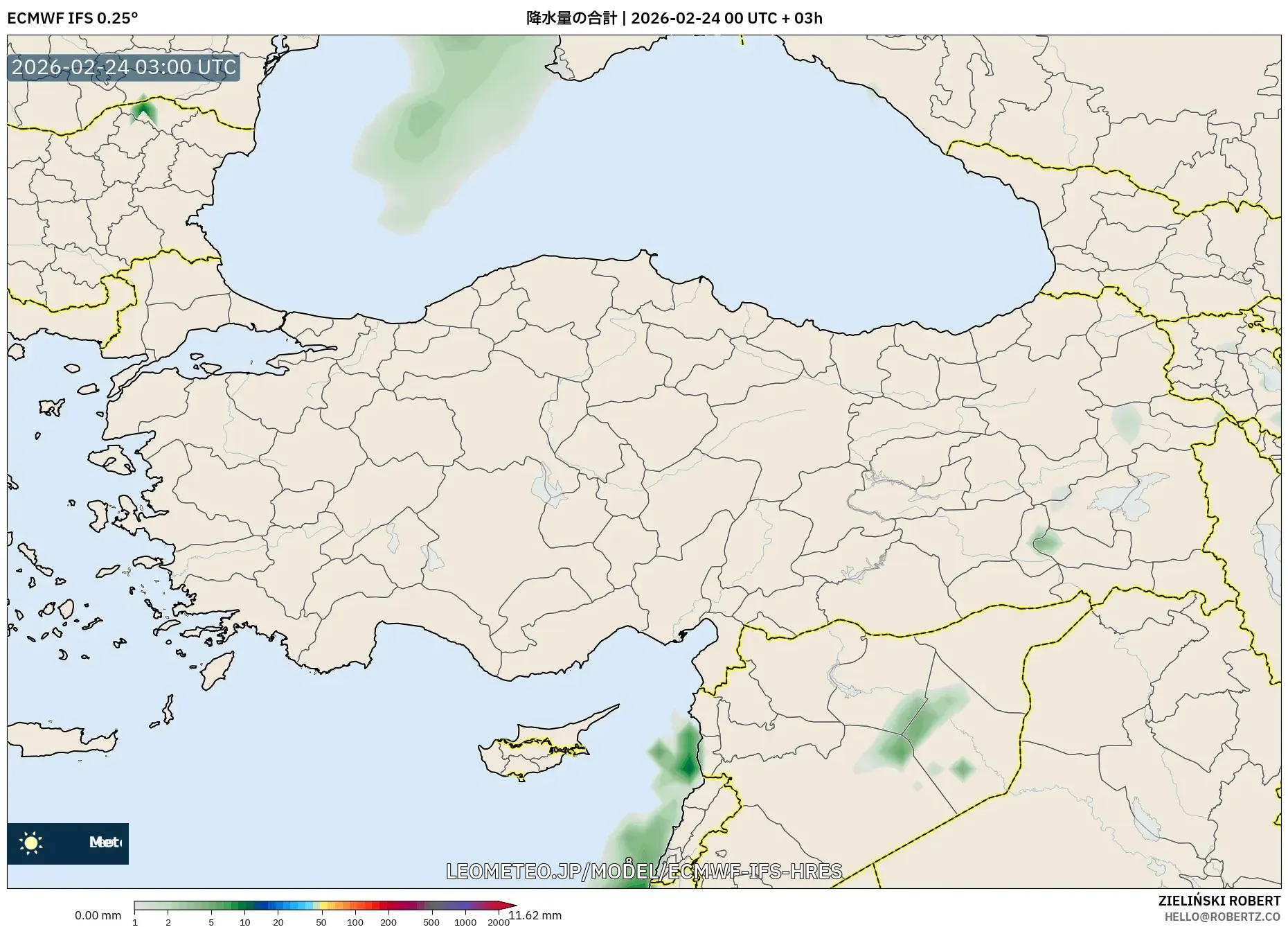 ECMWF IFS 0.25° model - トルコ, 降水量の合計