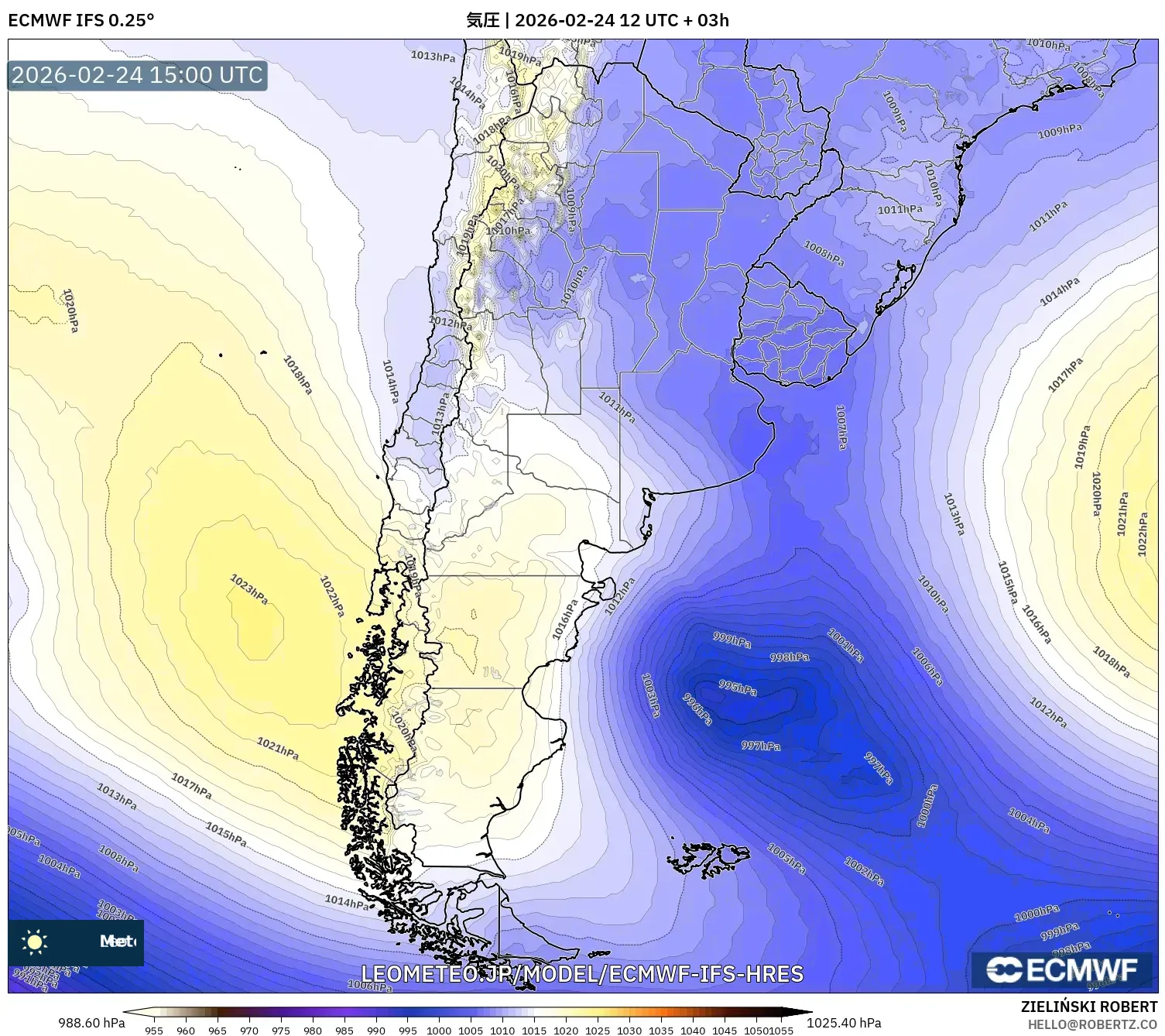 ECMWF IFS 0.25° model - アルゼンチン, 気圧