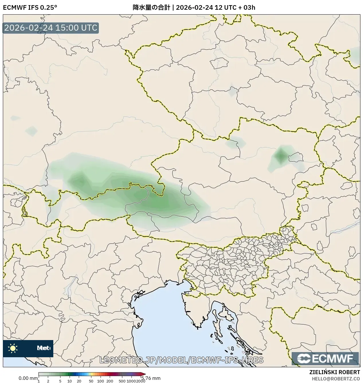 ECMWF IFS 0.25° model - オーストリア, 降水量の合計