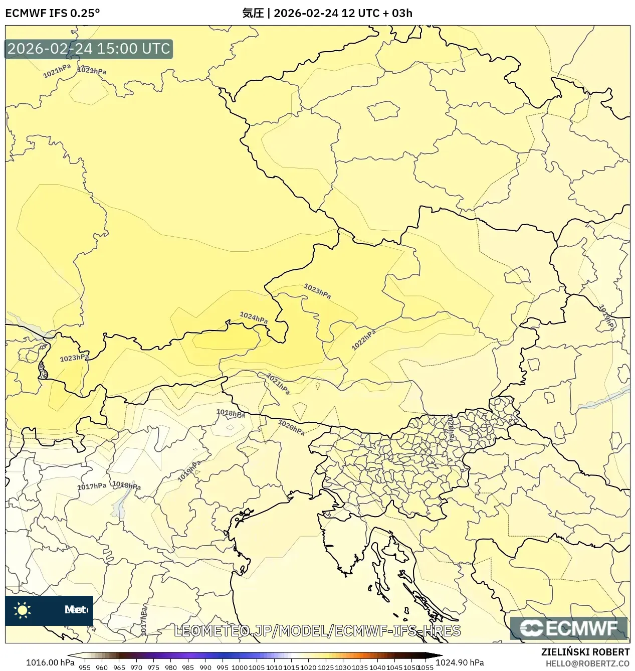 ECMWF IFS 0.25° model - オーストリア, 気圧