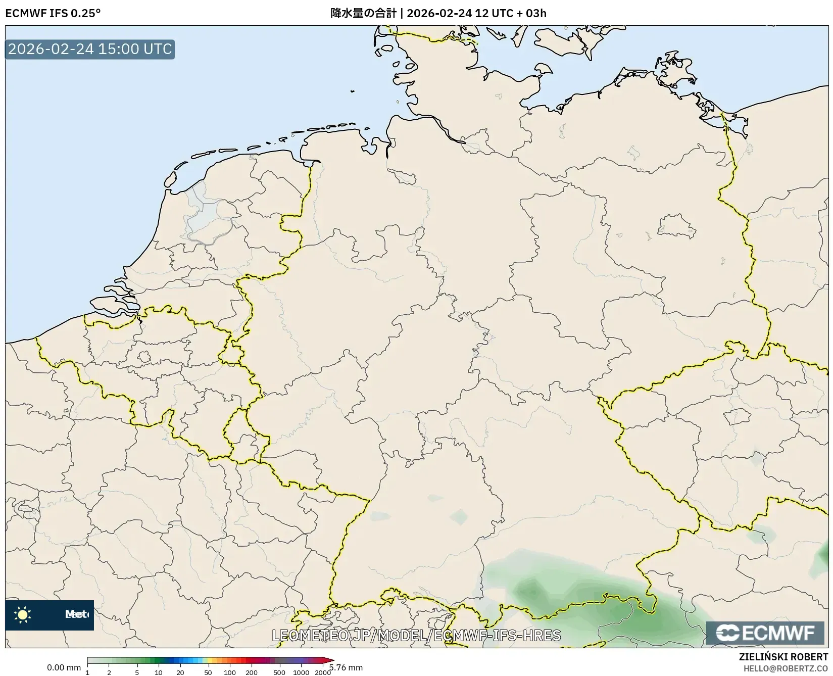 ECMWF IFS 0.25° model - ドイツ, 降水量の合計