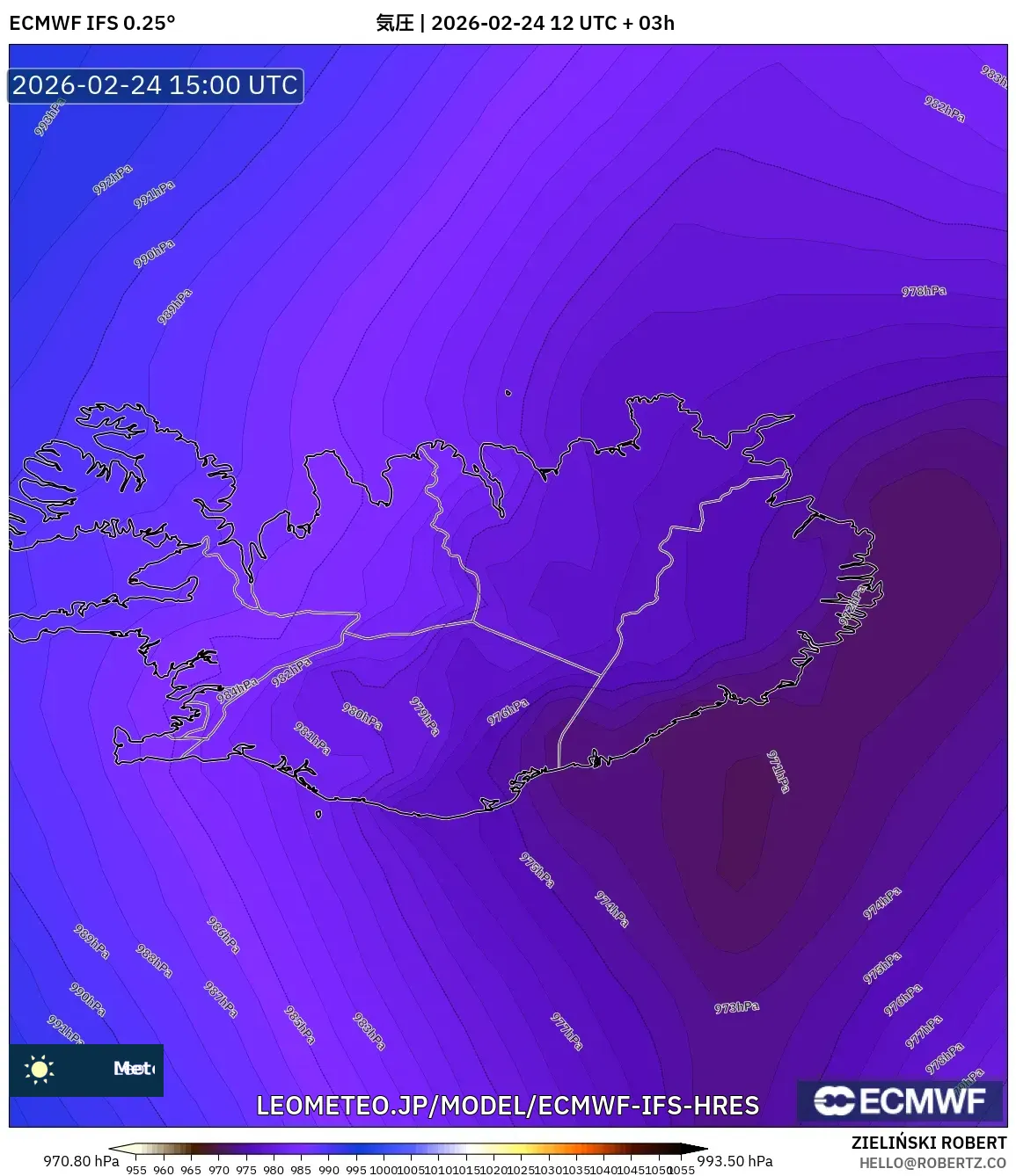ECMWF IFS 0.25° model - アイスランド, 気圧