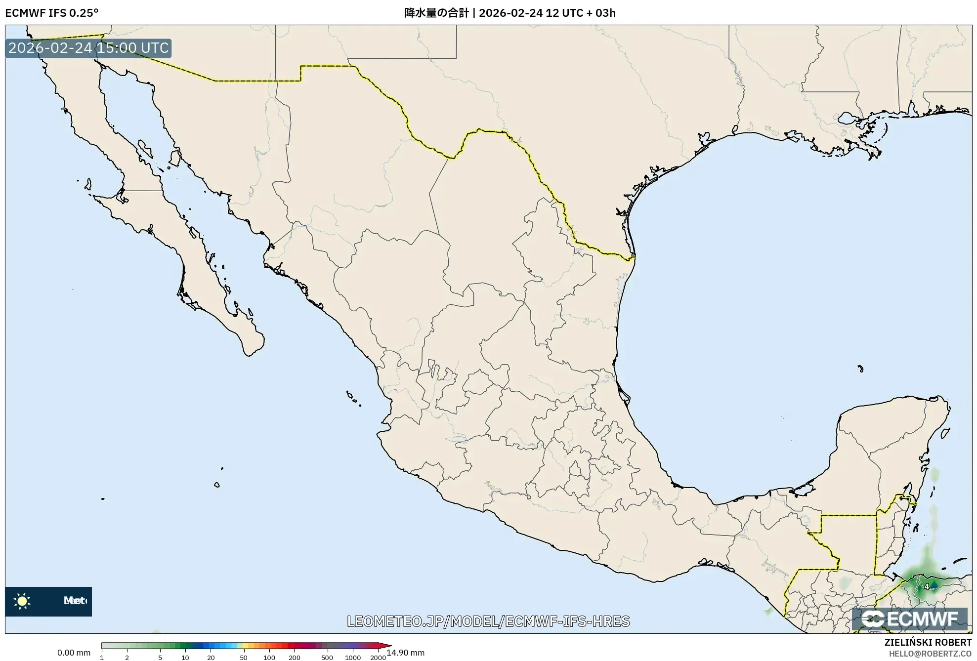 ECMWF IFS 0.25° model - メキシコ, 降水量の合計