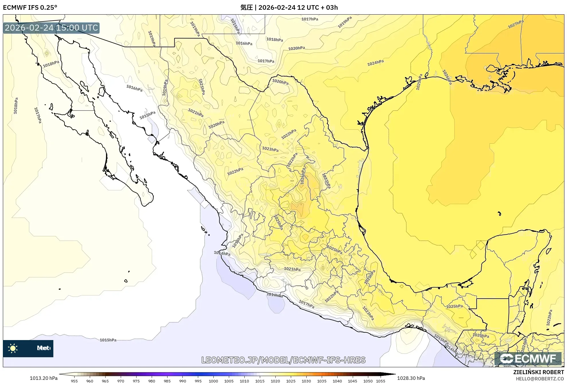 ECMWF IFS 0.25° model - メキシコ, 気圧