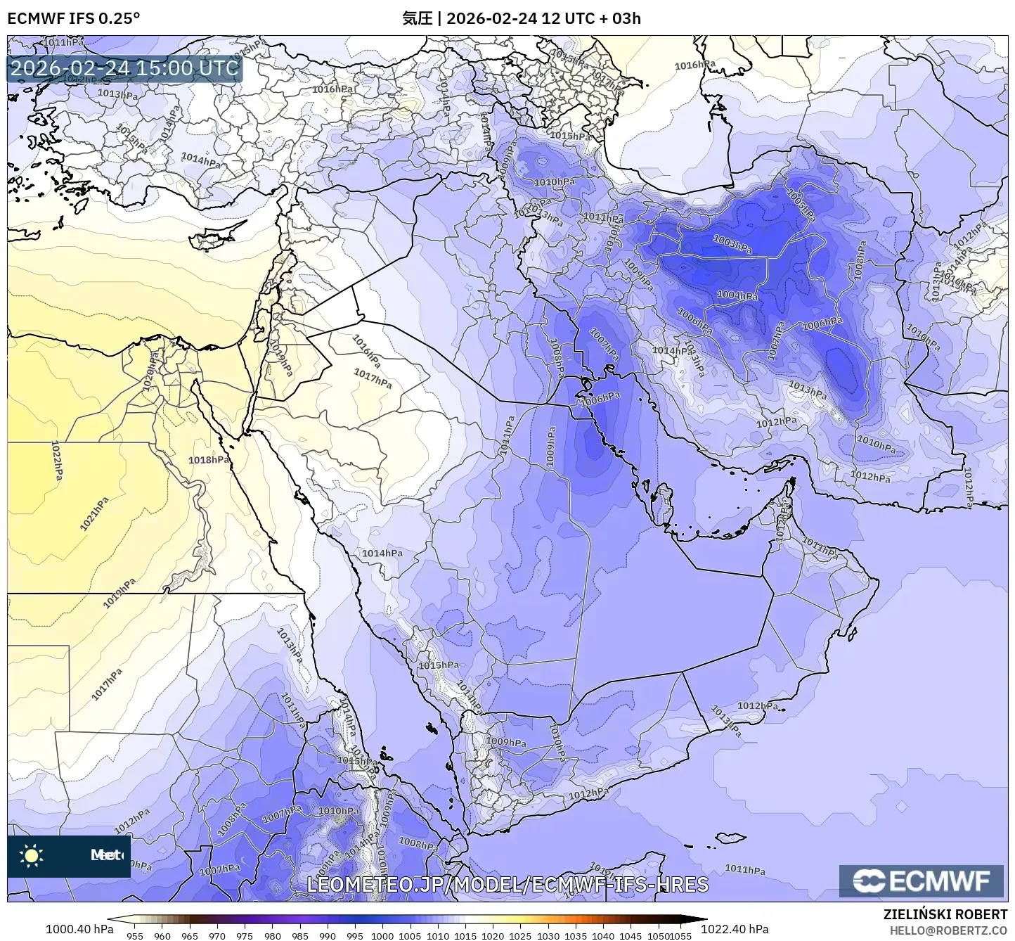 ECMWF IFS 0.25° model - 中東, 気圧