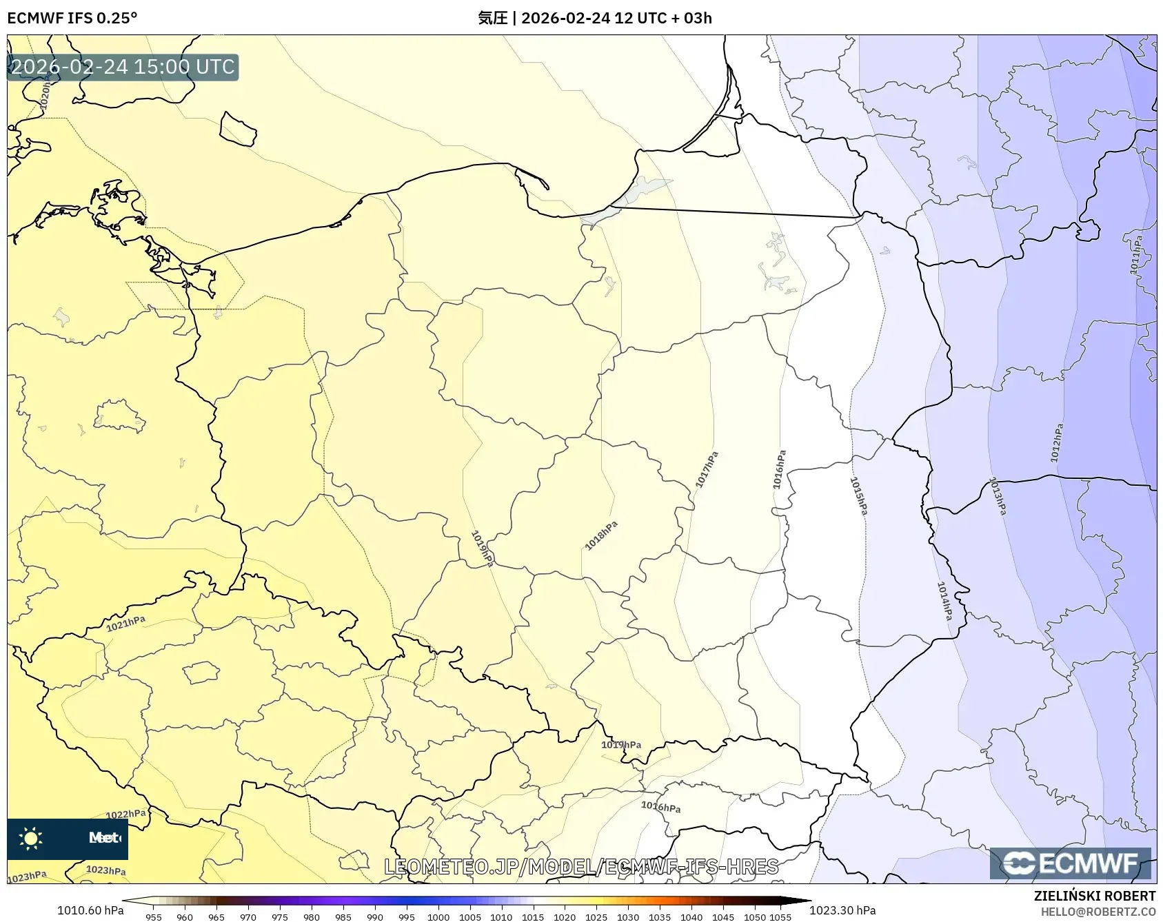 ECMWF IFS 0.25° model - ポーランド, 気圧