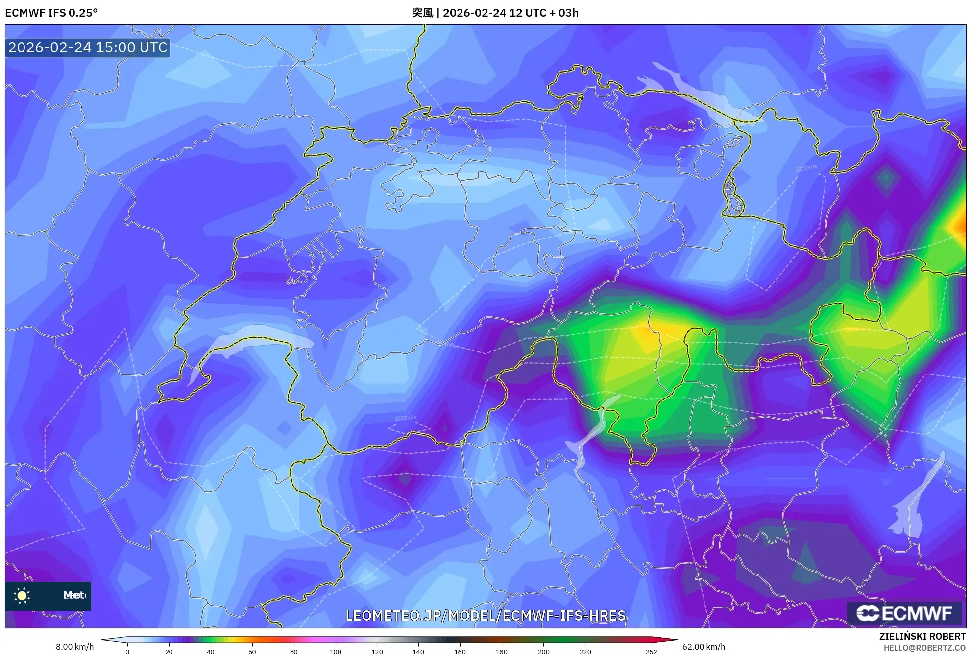 ECMWF IFS 0.25° model - スイス, 突風