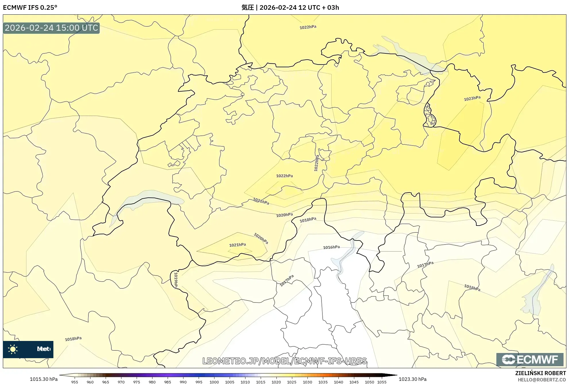 ECMWF IFS 0.25° model - スイス, 気圧