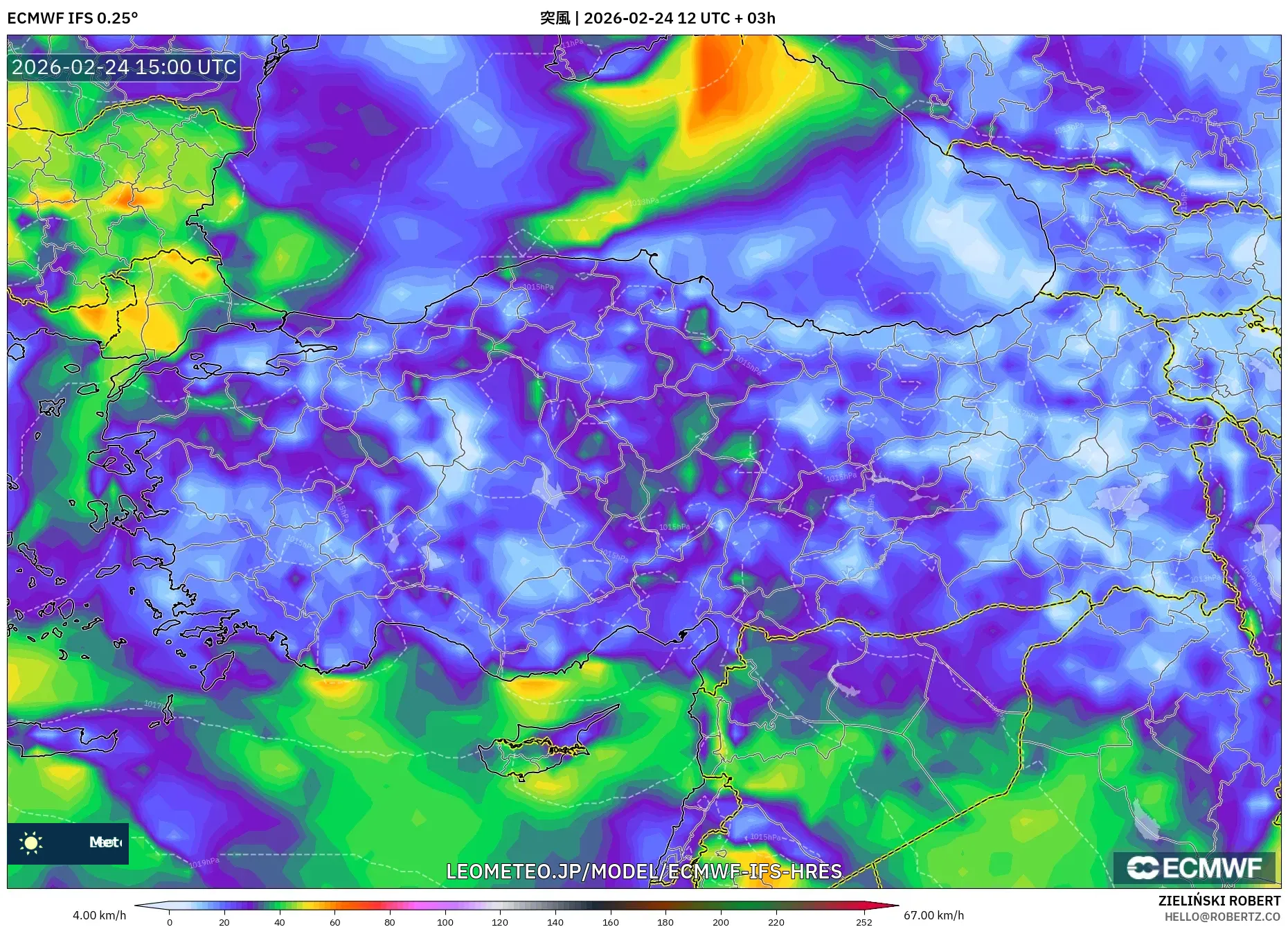 ECMWF IFS 0.25° model - トルコ, 突風