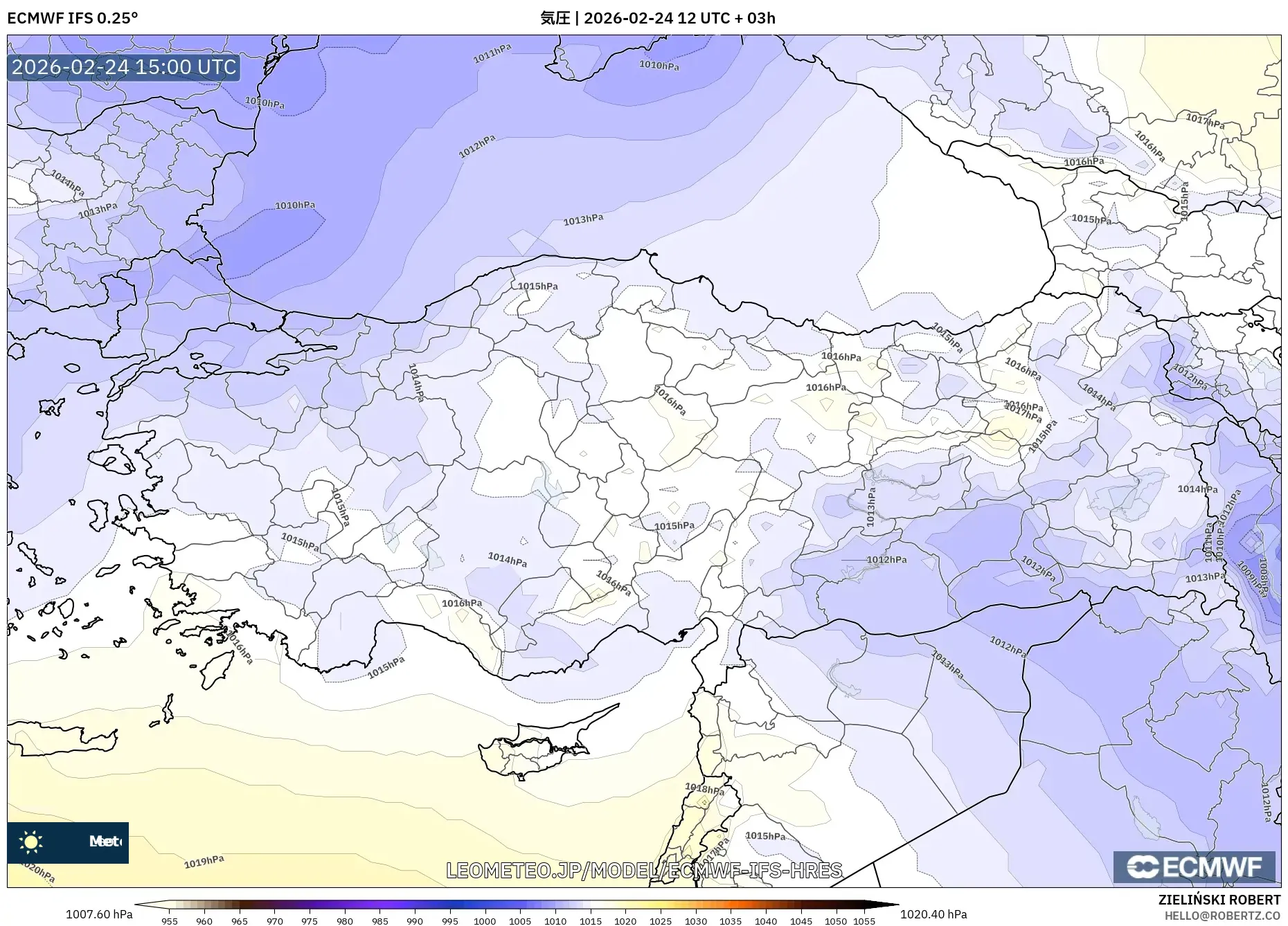 ECMWF IFS 0.25° model - トルコ, 気圧