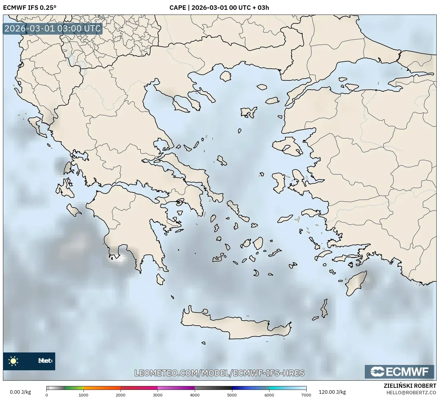 ECMWF IFS 0.25° model - ギリシャ, CAPE