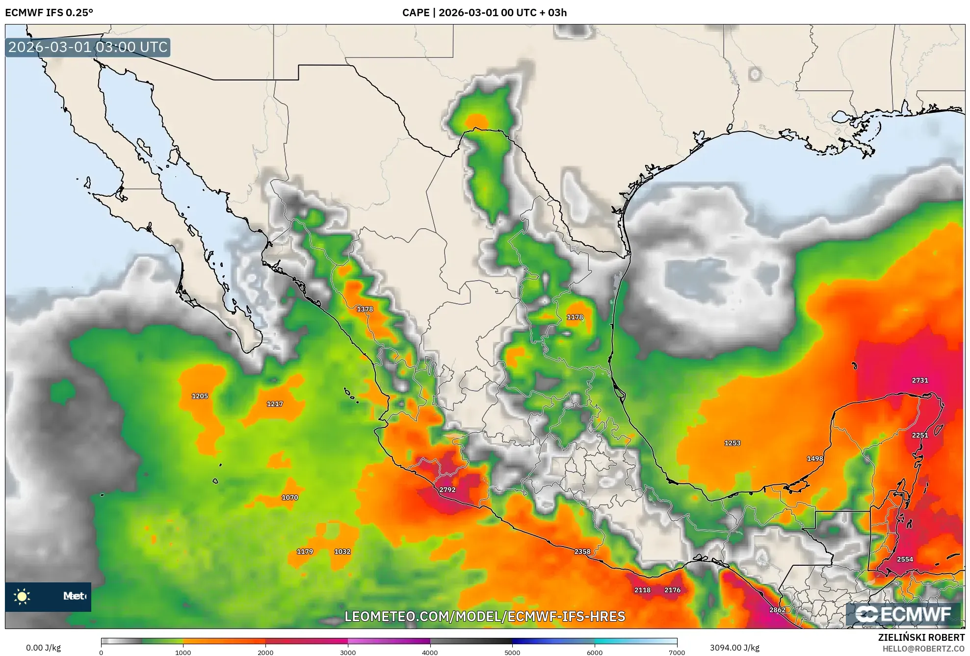 ECMWF IFS 0.25° model - メキシコ, CAPE