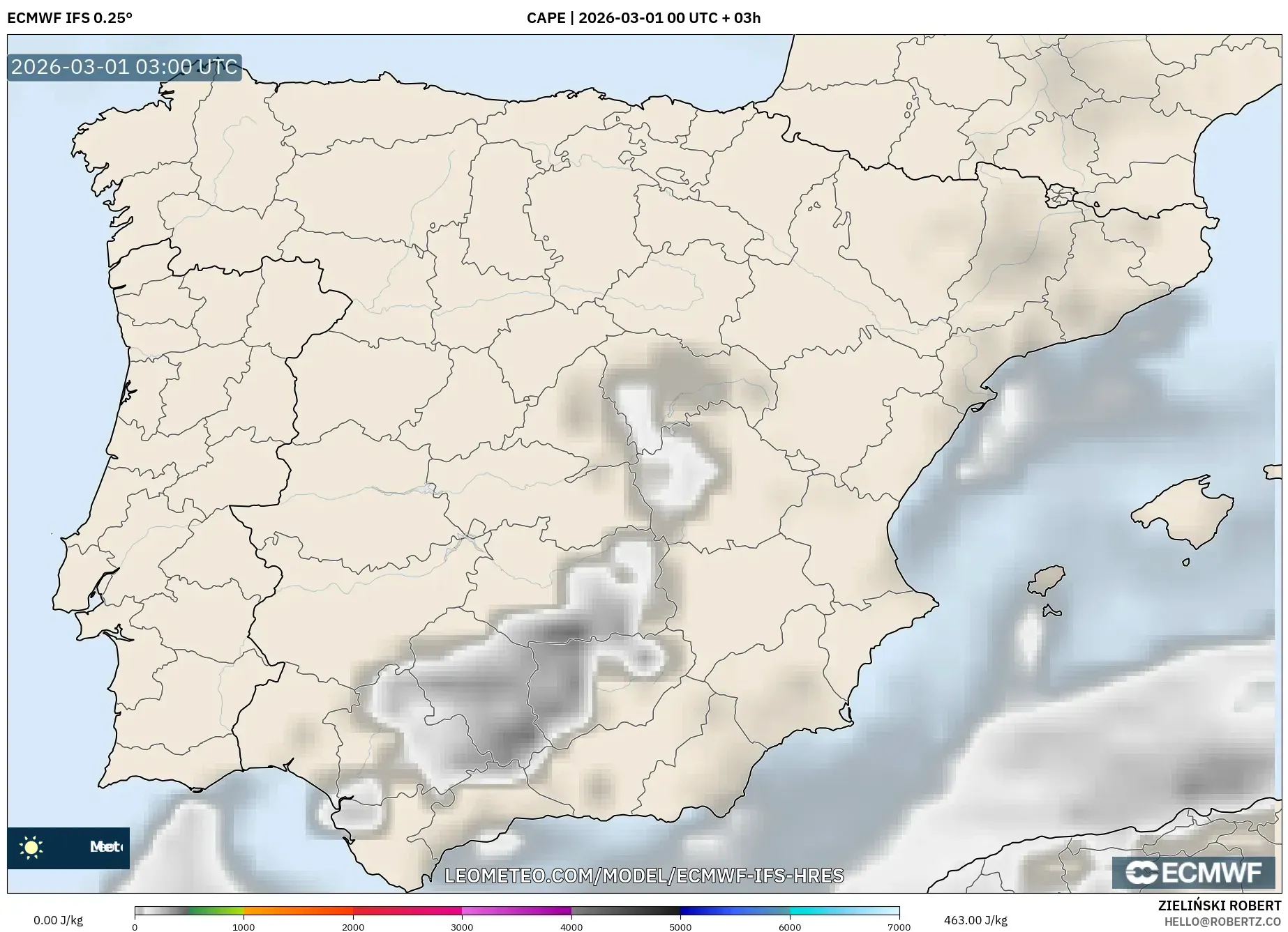 ECMWF IFS 0.25° model - スペイン, CAPE