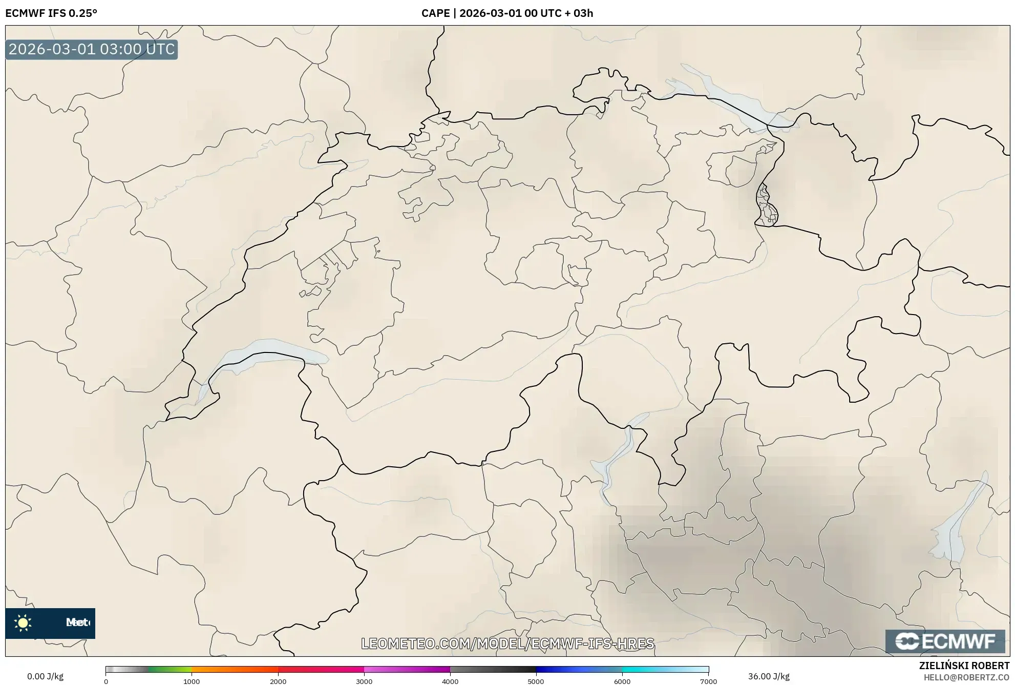 ECMWF IFS 0.25° model - スイス, CAPE