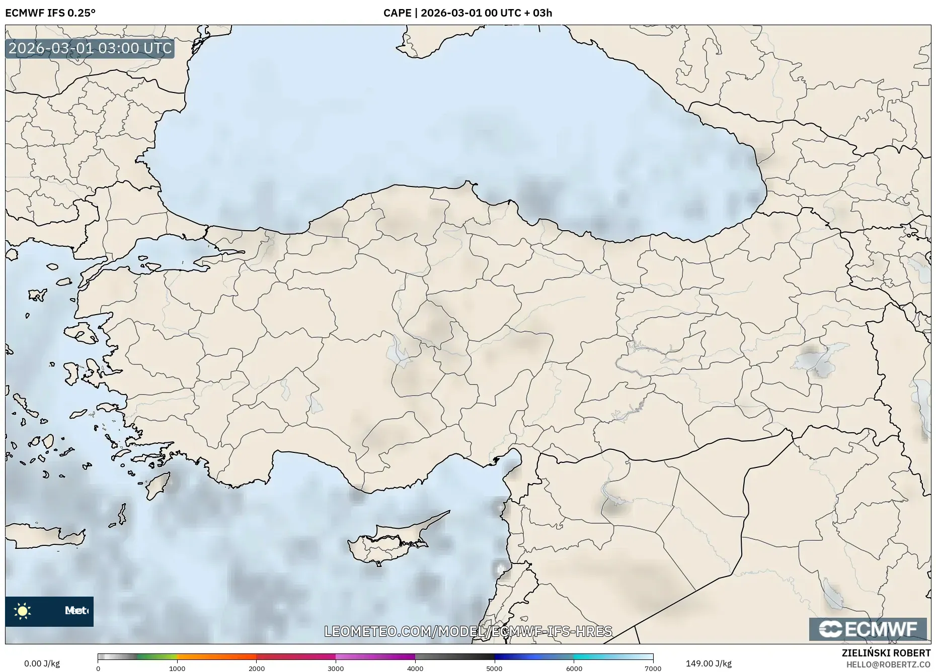 ECMWF IFS 0.25° model - トルコ, CAPE