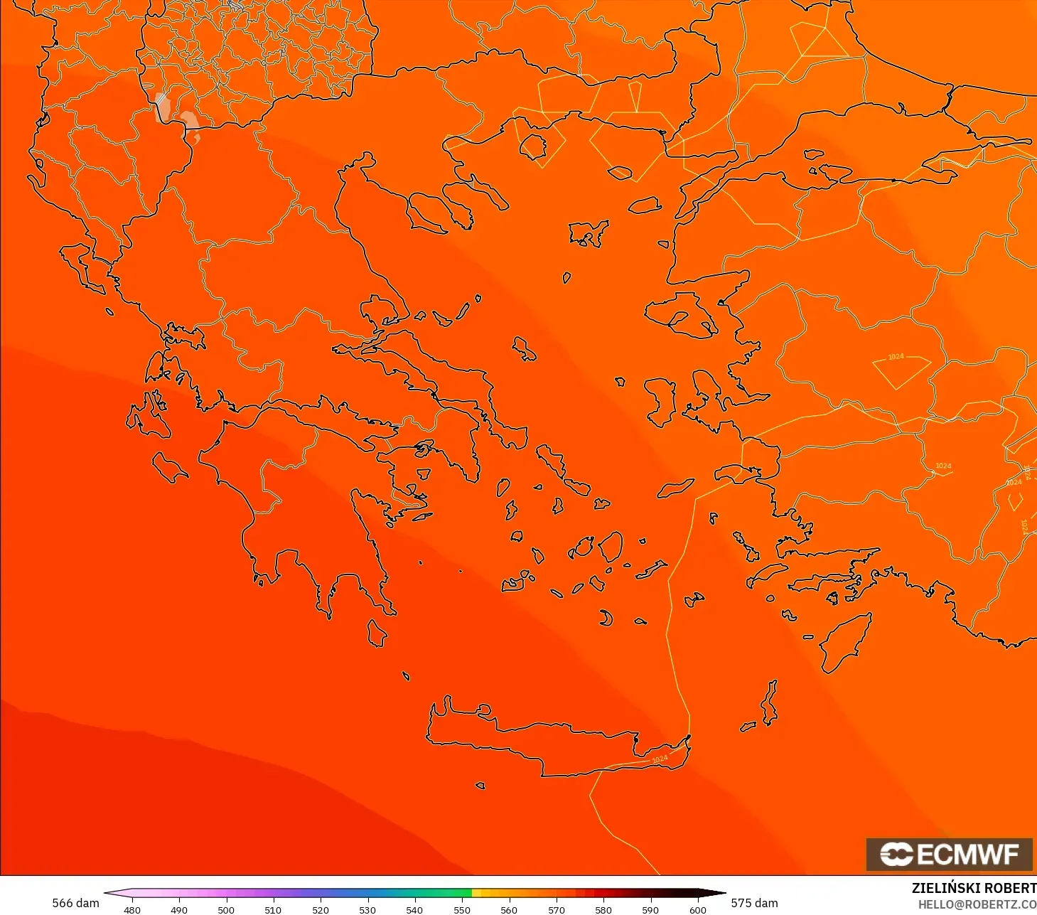 ECMWF IFS 0.25° モデル - ギリシャ, 500hPaのジオポテンシャル高度