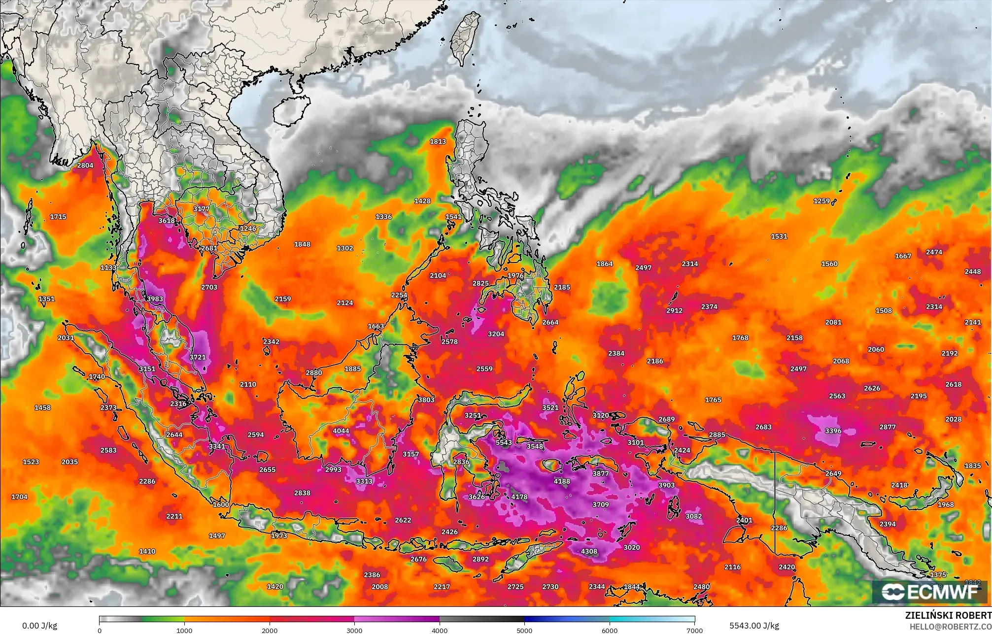 ECMWF IFS 0.25° モデル - 東南アジア, CAPE