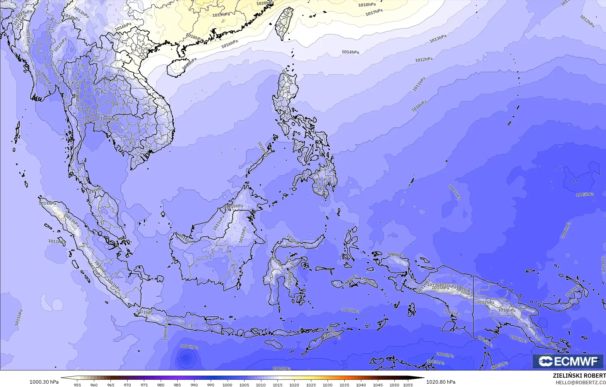 ECMWF IFS 0.25° モデル - 東南アジア, 気圧