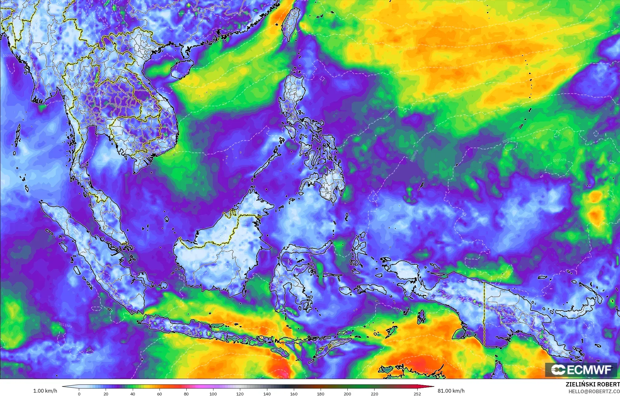 ECMWF IFS 0.25° モデル - 東南アジア, 突風