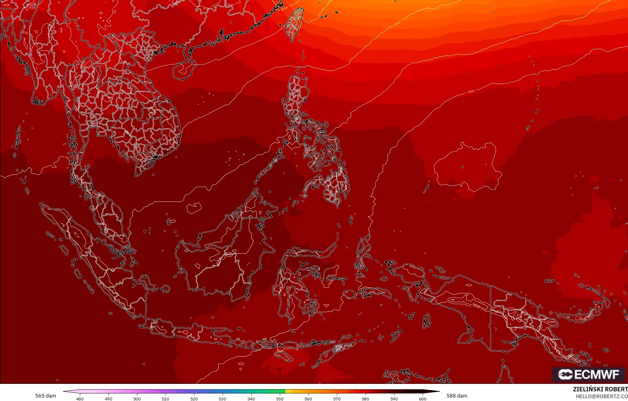 ECMWF IFS 0.25° モデル - 東南アジア, 500hPaのジオポテンシャル高度