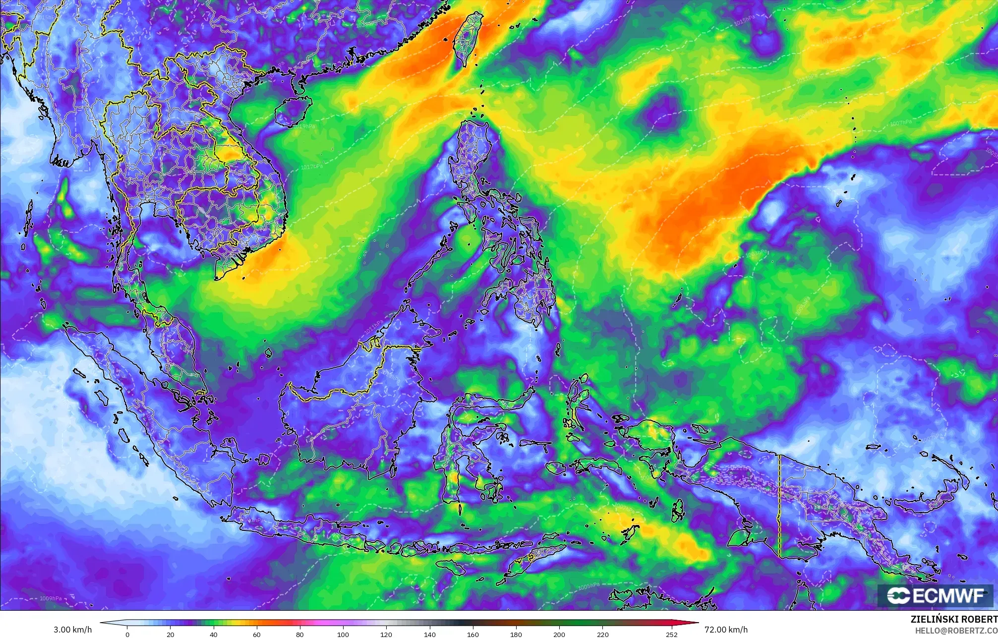 ECMWF IFS 0.25° モデル - 東南アジア, 突風（最大）