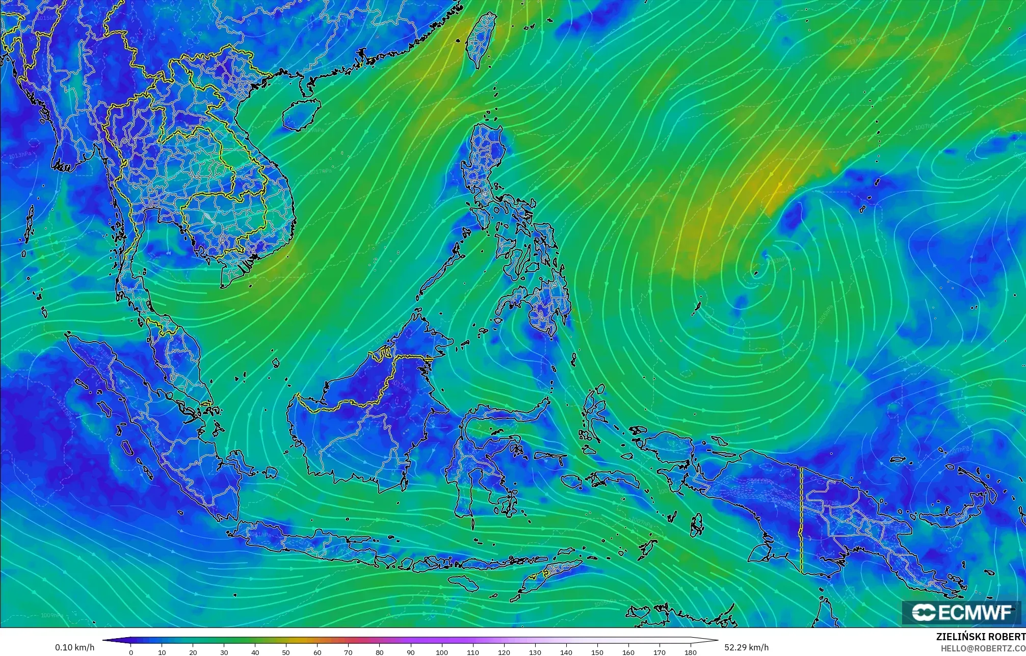 ECMWF IFS 0.25° モデル - 東南アジア, 風速（10m）