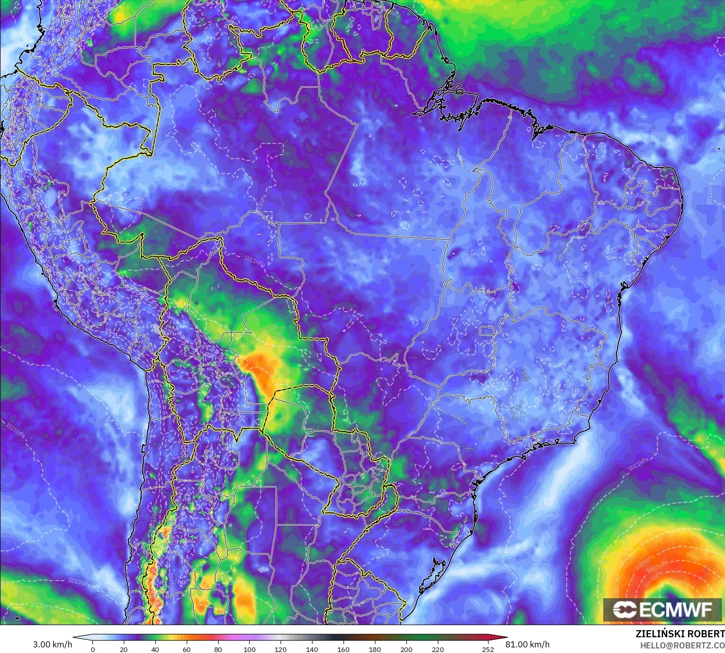 ECMWF IFS 0.25° モデル - ブラジル, 突風