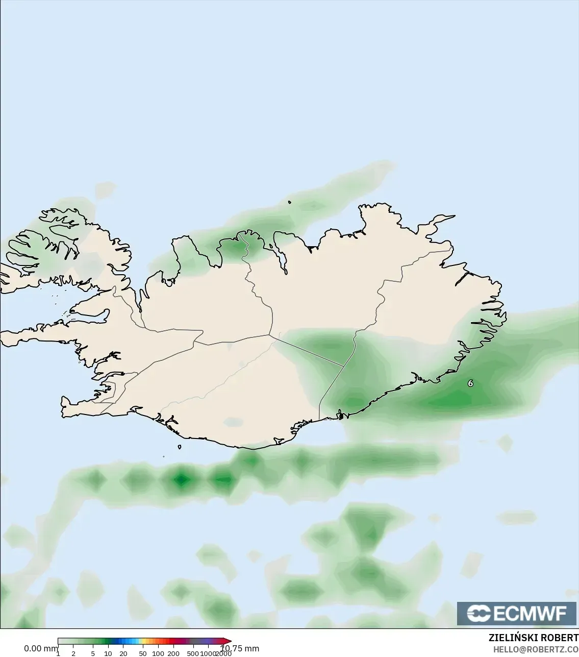 ECMWF IFS 0.25° モデル - アイスランド, 降水量の合計