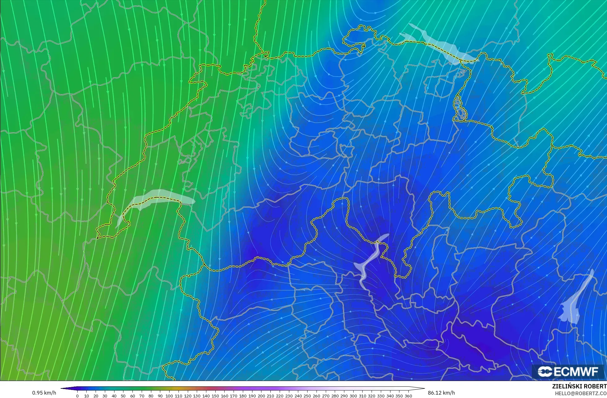ECMWF IFS 0.25° モデル - スイス, 風速（300hPa）