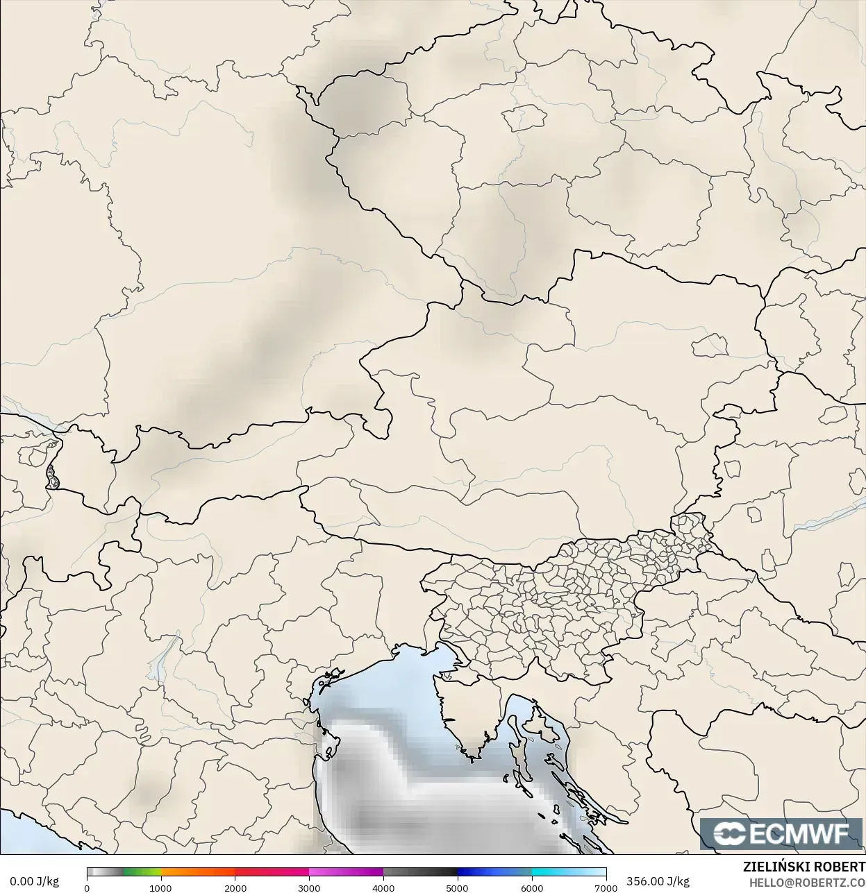 ECMWF IFS 0.25° モデル - オーストリア, CAPE