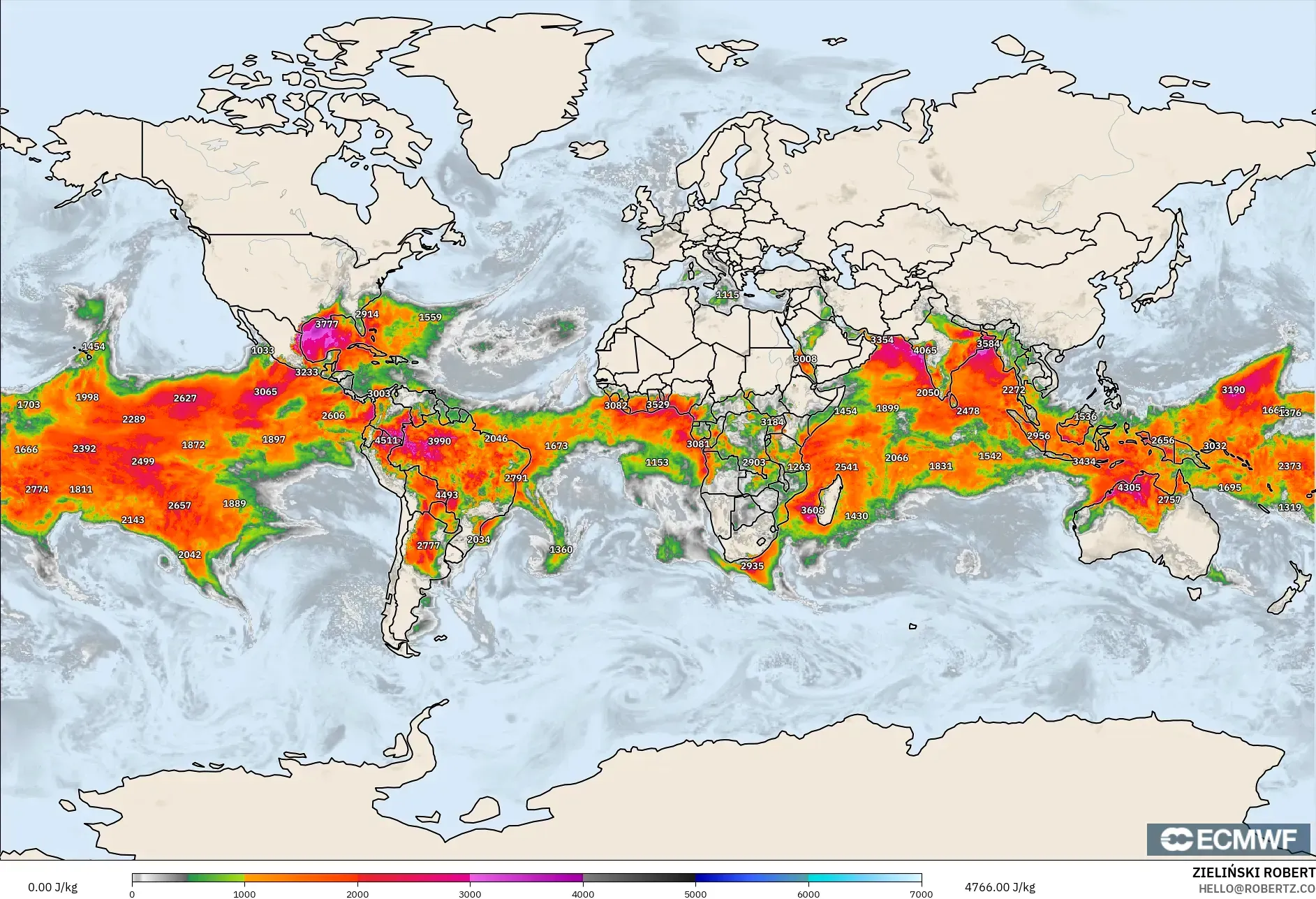 ECMWF IFS 0.25° モデル - 世界, CAPE