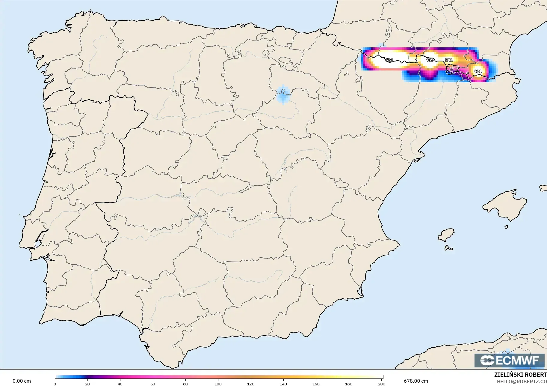 ECMWF IFS 0.25° モデル - スペイン, 積雪深