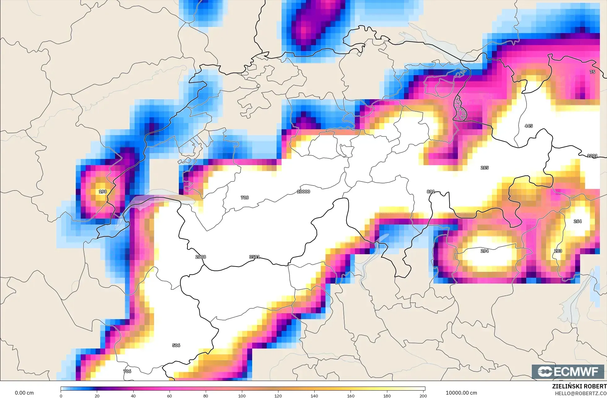 ECMWF IFS 0.25° モデル - スイス, 積雪深