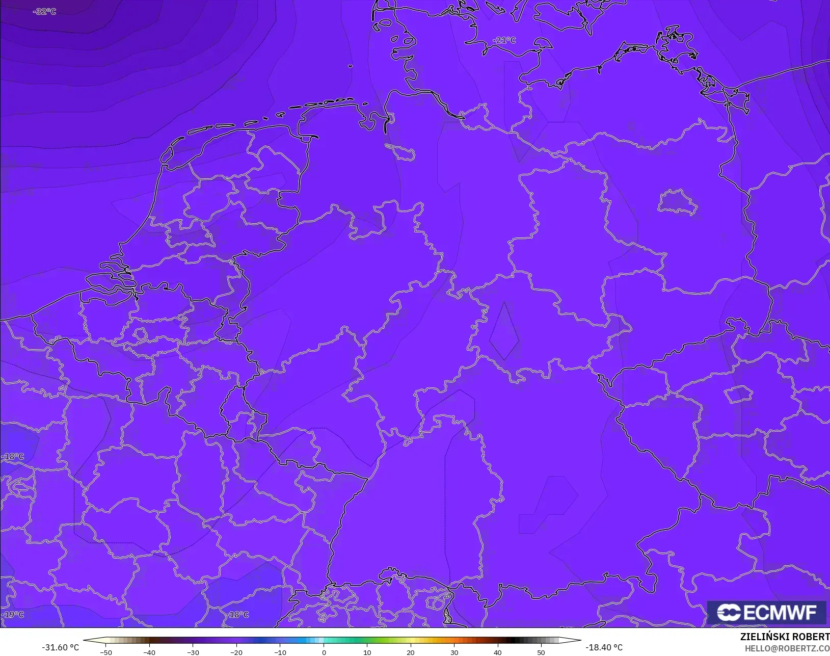 ECMWF IFS 0.25° モデル - ドイツ, 気温（500hPa）