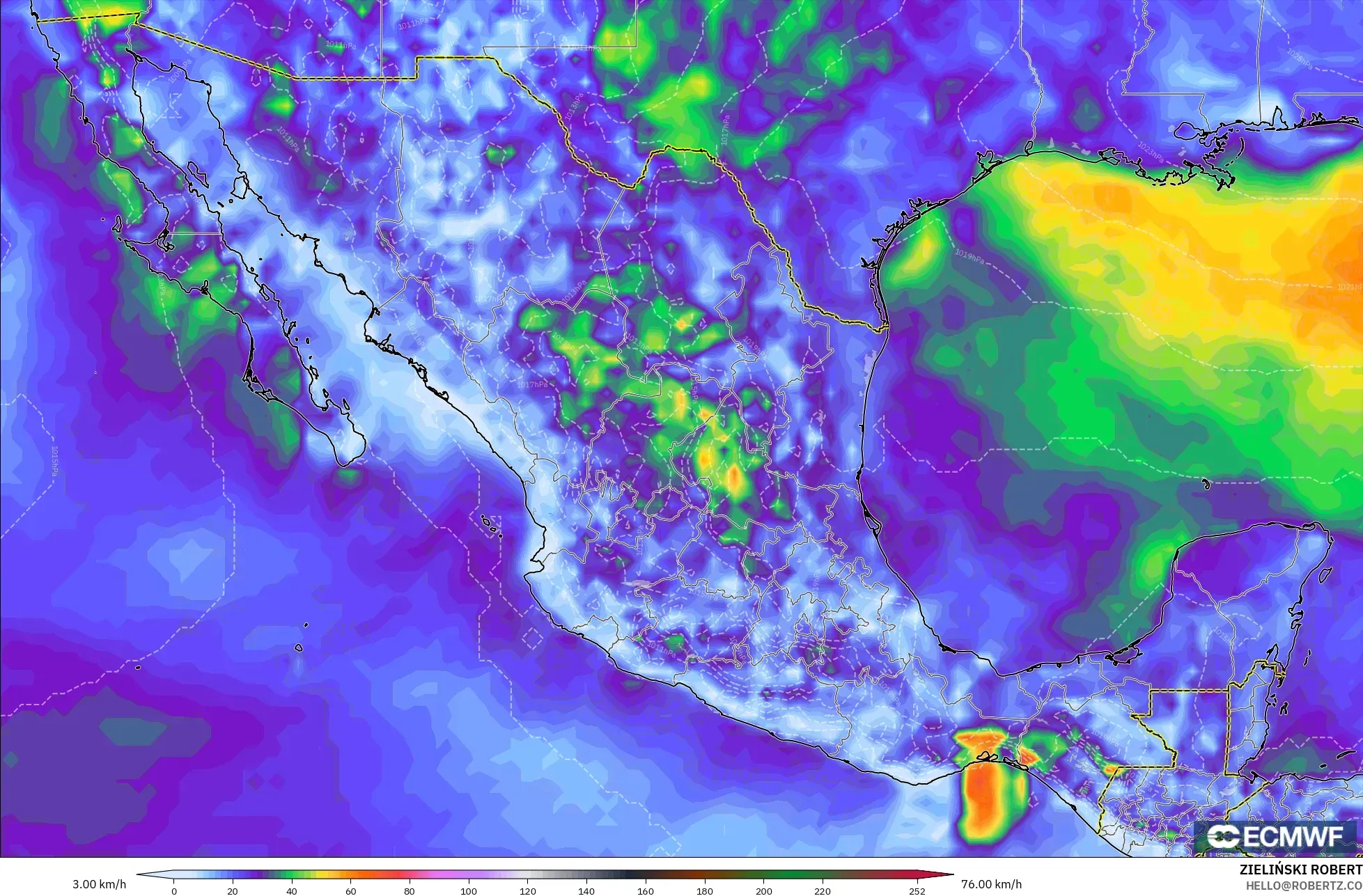 ECMWF IFS 0.25° モデル - メキシコ, 突風
