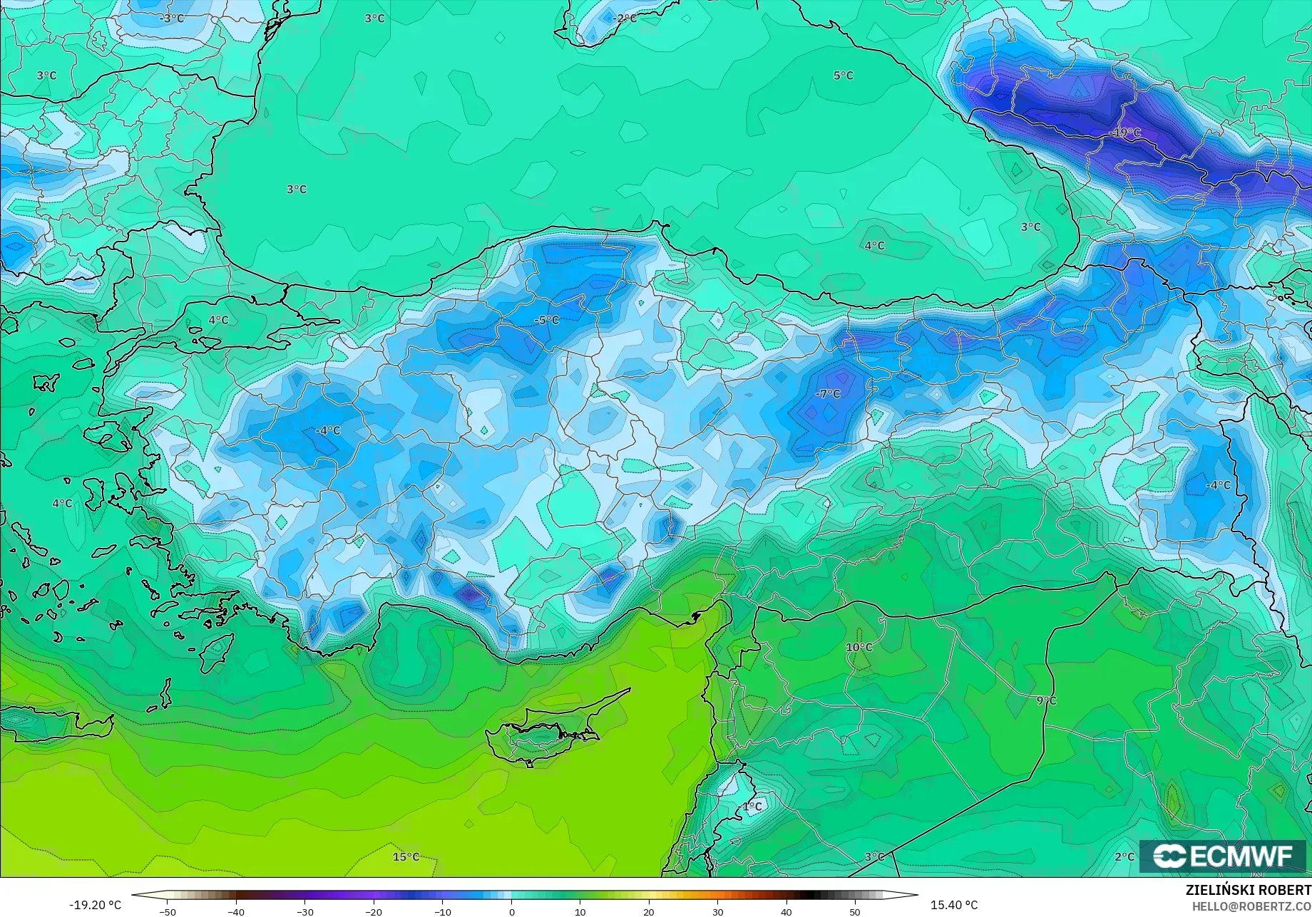 ECMWF IFS 0.25° モデル - トルコ, 露点温度（2m）