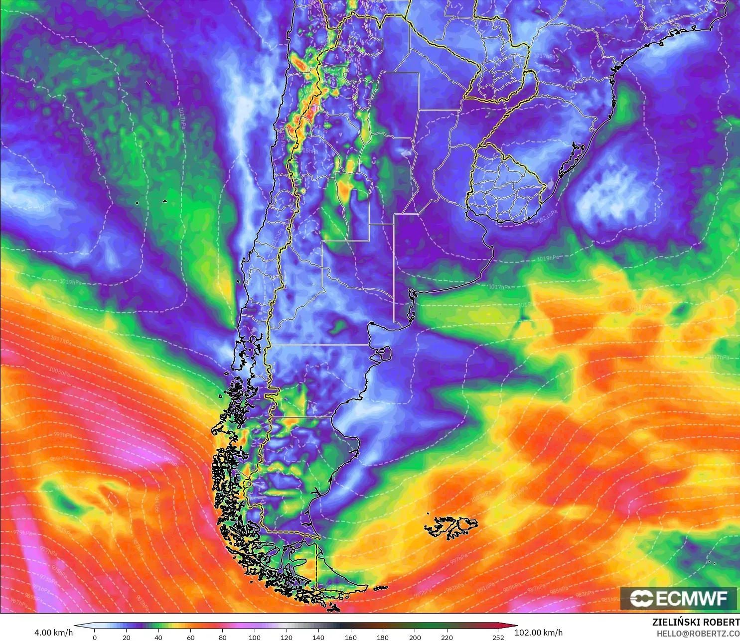 ECMWF IFS 0.25° モデル - アルゼンチン, 突風