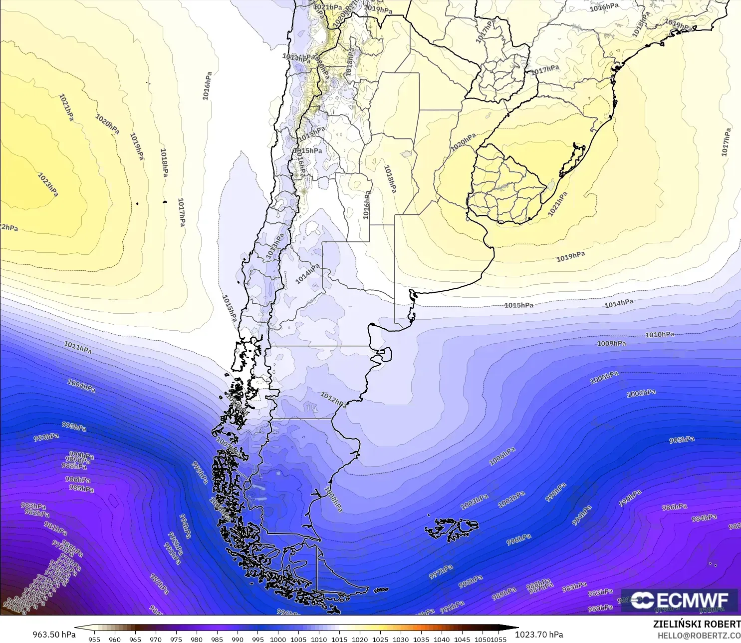 ECMWF IFS 0.25° モデル - アルゼンチン, 気圧