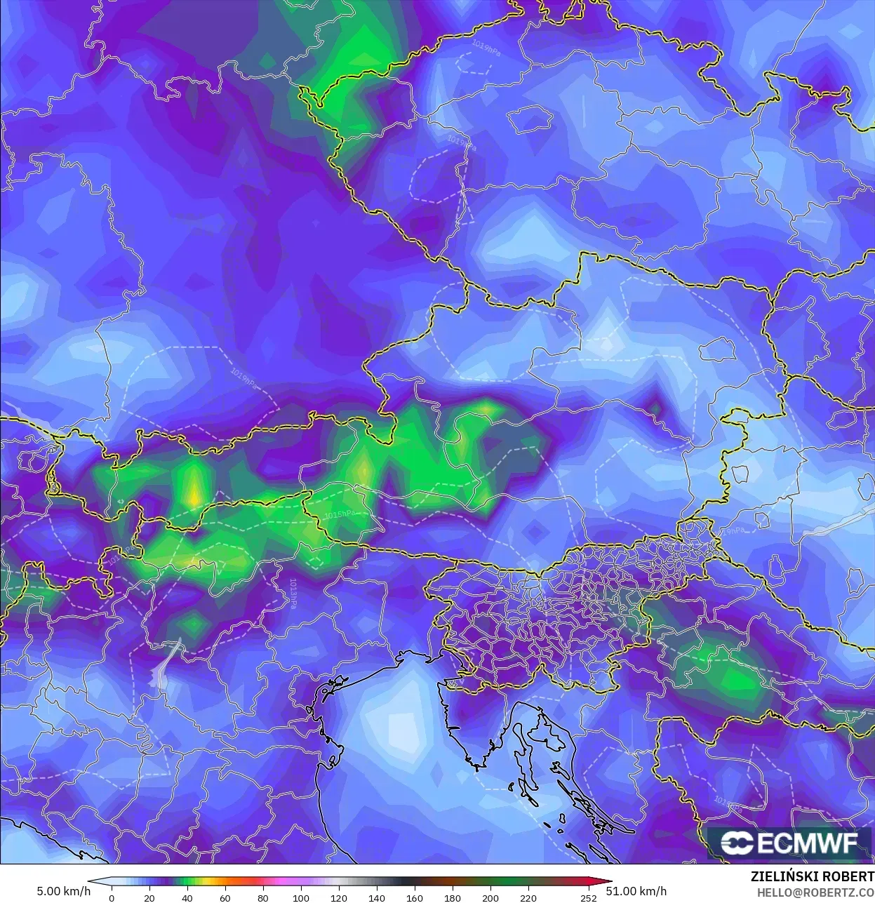 ECMWF IFS 0.25° モデル - オーストリア, 突風