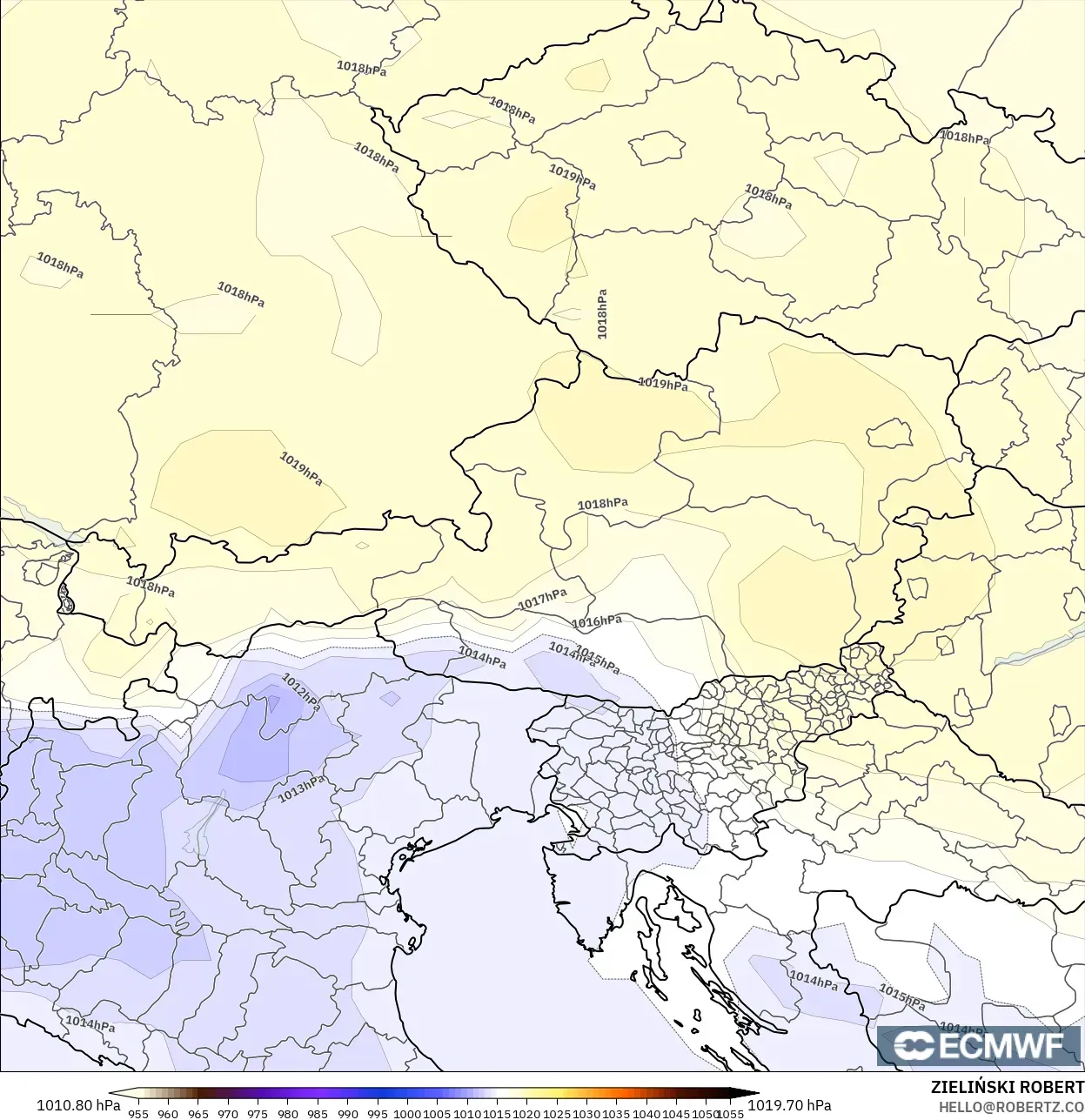 ECMWF IFS 0.25° モデル - オーストリア, 気圧