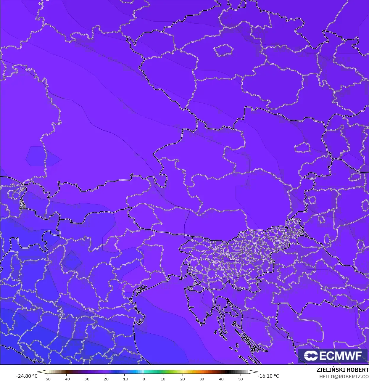 ECMWF IFS 0.25° モデル - オーストリア, 気温（500hPa）