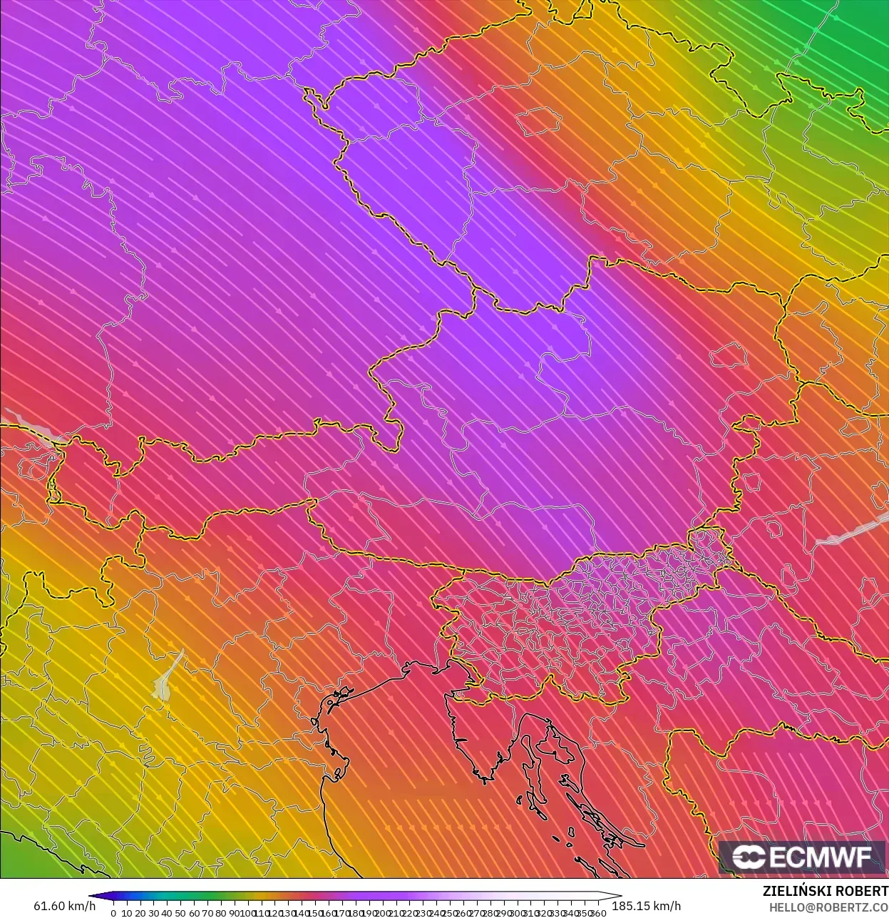 ECMWF IFS 0.25° モデル - オーストリア, 風速（300hPa）