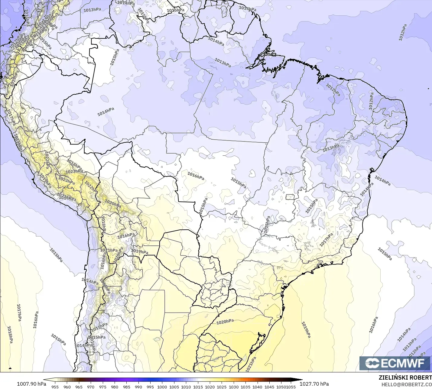 ECMWF IFS 0.25° モデル - ブラジル, 気圧